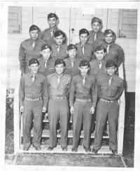 Gathering of some of the original officers of the 100th Battalion.  Bottom row from left to right: Lt. Masao Koga, Lt. Ernest “Candy” Tanaka, Lt. Sam Sakamoto, Lt. Shigeru Tsubota; Second row from left to right: Capt. (Dr.) Isaac Kawasaki, Lt. Spark Matsunaga, Capt. (Dr.) Richard Kainuma; Third row from left to right: Lt. Mitsuyoshi Fukuda, Lt. Richard Mizuta, Lt. Henry Kawano, Capt. Jack Mizuha; top row (l-r): Lt. Sakae Takahashi, Lt. Kiyoshi Kuramoto [Courtesy of Bob Kainuma]