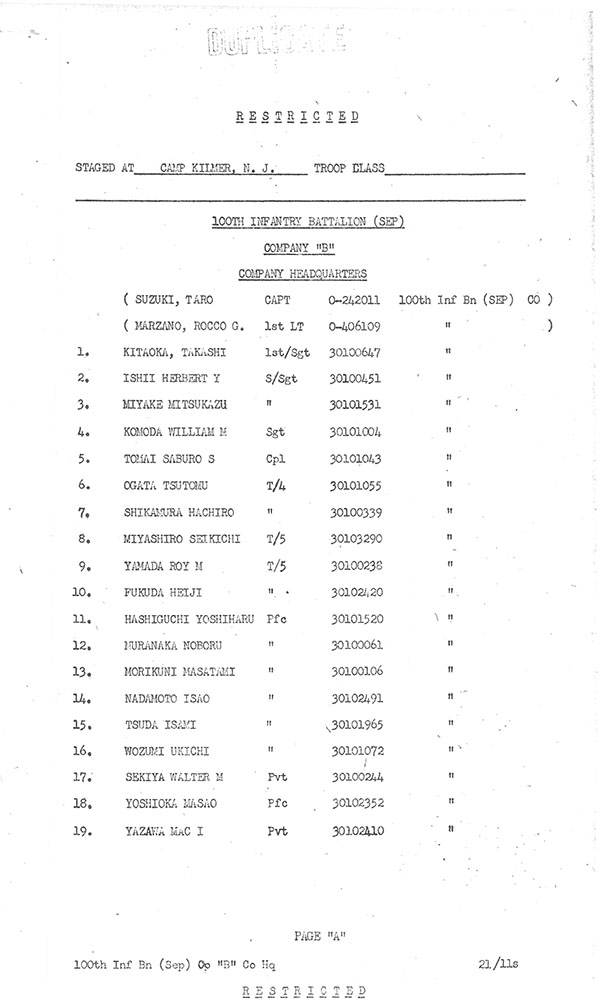 First page of B Company's manifest
