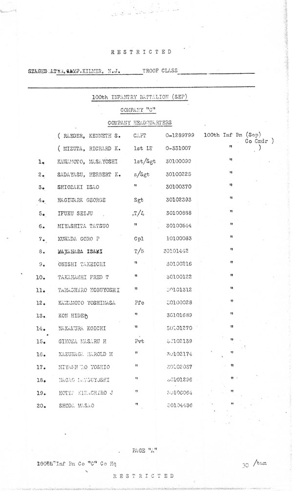 First page of C Company's manifest